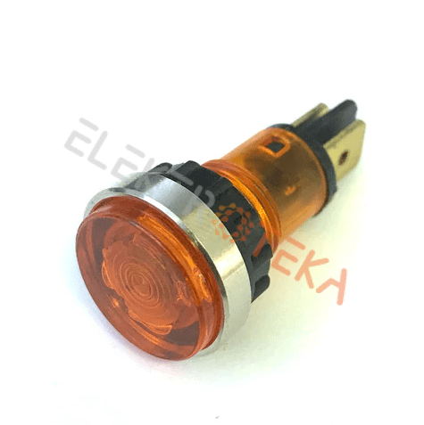 Indikacinė lemputė ø 12mm 230V oranžinė su veržle kontaktai 6.3mm