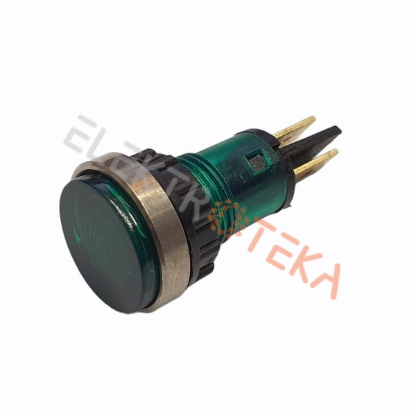 Indikacinė lemputė ø 12mm 230V žalia su veržle kontaktai 6.3mm
