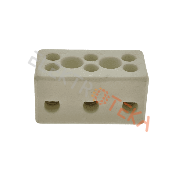Trijų polių keramikinė kaladėlė kabeliams 1,5-2,5mm² 450V 32A maksimali temperatūra 300°C 33X18X16mm