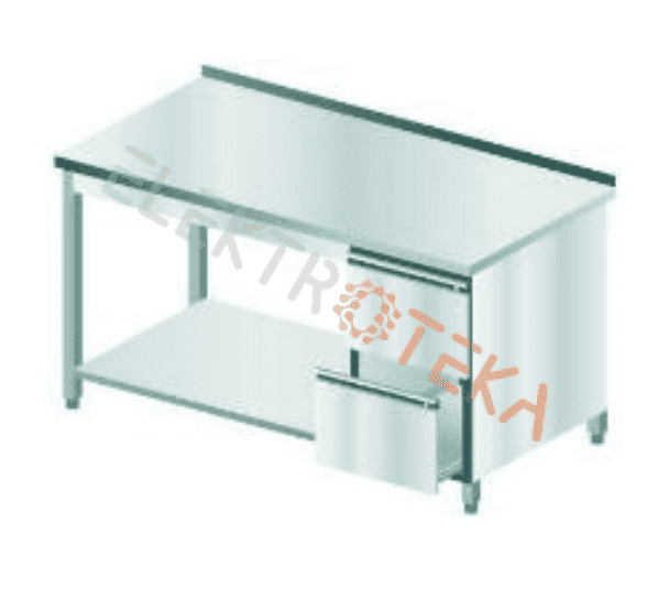 Nerudijančio plieno stalas su dviem stalčiais 1400x600mm iš AISI 304 su borteliu 50mm (SZ modelis)